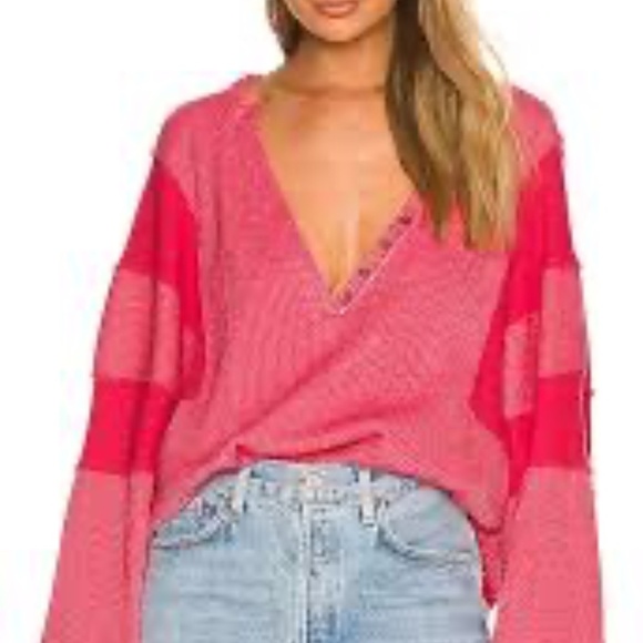 Free People Callisto Henley Hot Berry M - Picture 1 of 12